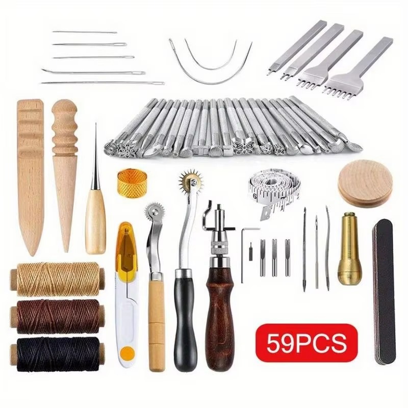 Groover Stitching Tool - 59 Parçalı Deri İşleme Seti, El